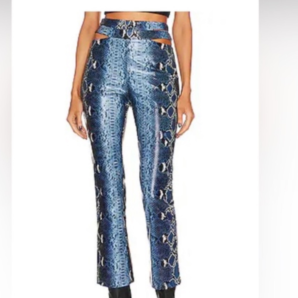 Camila Coelho Blue Snake Print Flare Pants